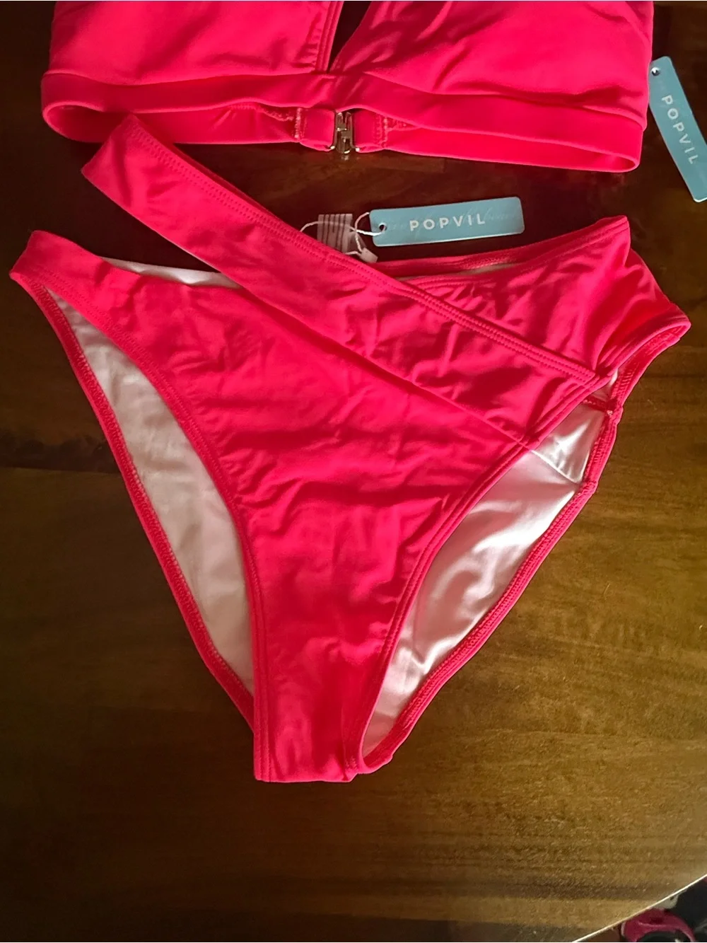 Popvil Hot Pink Asymmetric Bikini Set - Women's Swim